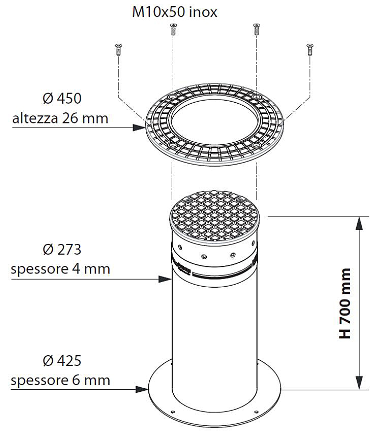 voir la fiche BORNE FIXE TALOS 500 - 4 - 700 X 273 mm - AVEC EMBASE - A FIXER