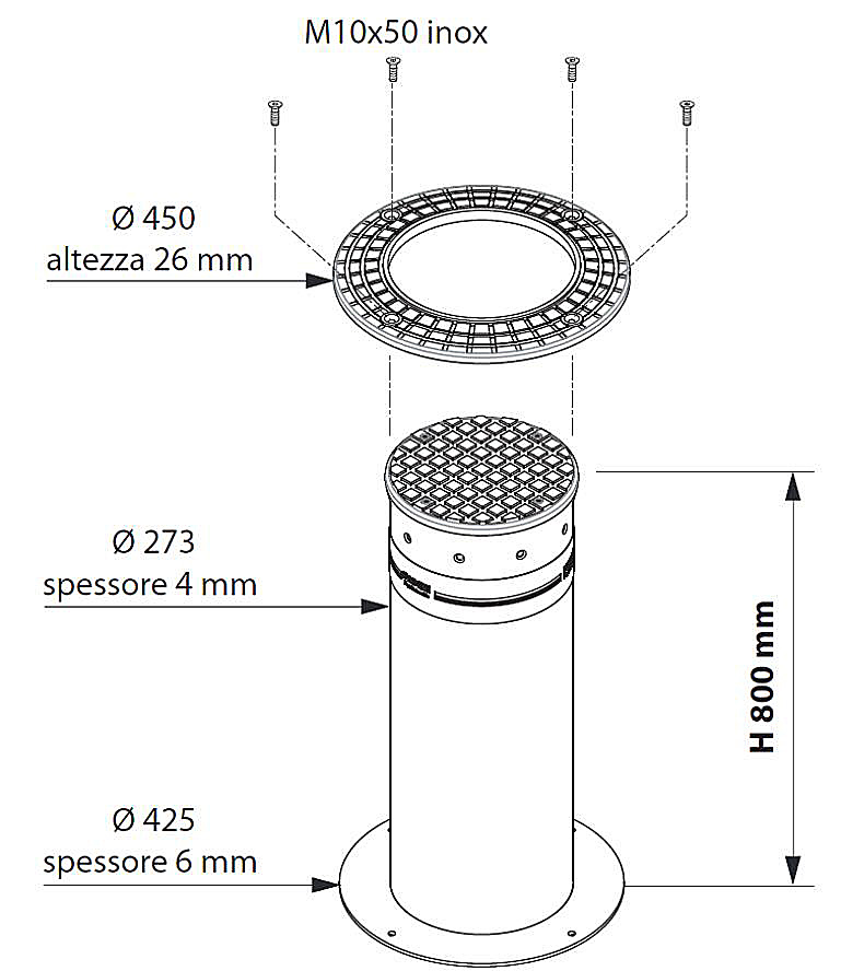 voir la fiche BORNE FIXE TALOS 500 - 4 - 800 X 273 mm - AVEC EMBASE - A FIXER