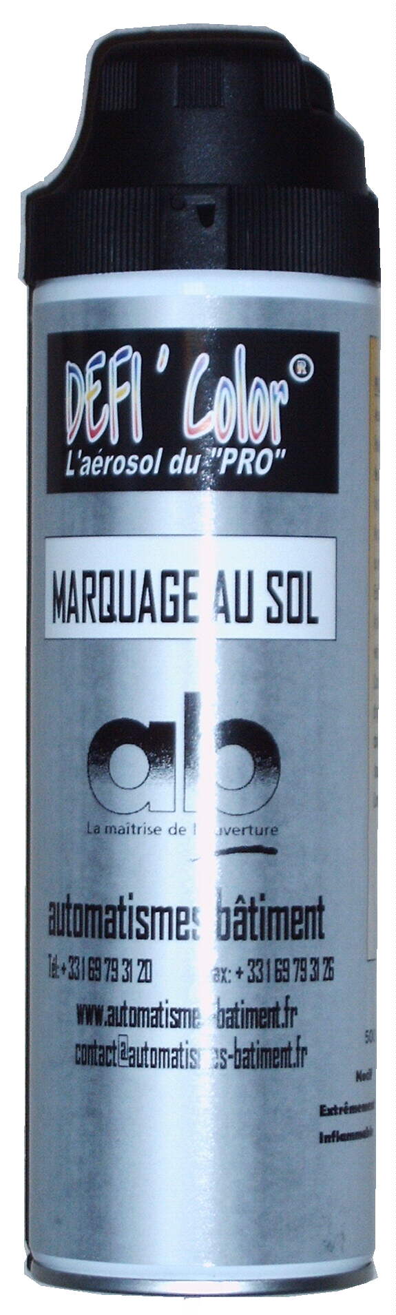 voir la fiche BOMBE PEINTURE AEROSOL NOIR POUR MARQUAGE AU SOL